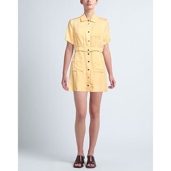 Sandro Meurice Button Front Short-Sleeve Twill Mini Dress Vanille Yellow Size 6 - Picture 1 of 12